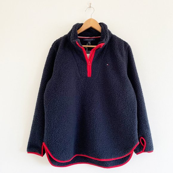 Tommy Hilfiger Jackets & Blazers - Tommy Hilfiger Sherpa Quarter-Zip Pullover Mock neck Sweater with Thumb holes, L